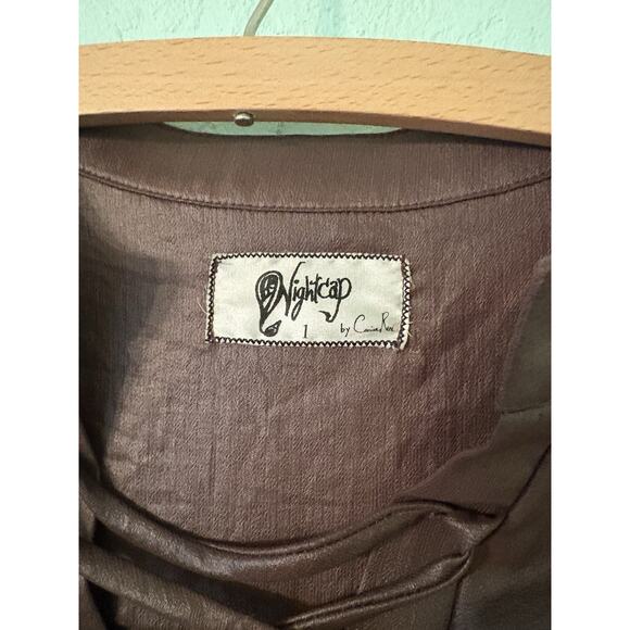 NIGHTCAP By Carisa Rene Size 1 Brown French Polyester Long Sleeve Lace Up Top - Picture 2 of 6
